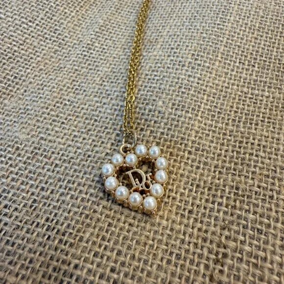 Handmade Vintage Dior Heart Pearl Charm Upcycled Repurposed Pedant necklace - Picture 1 of 4